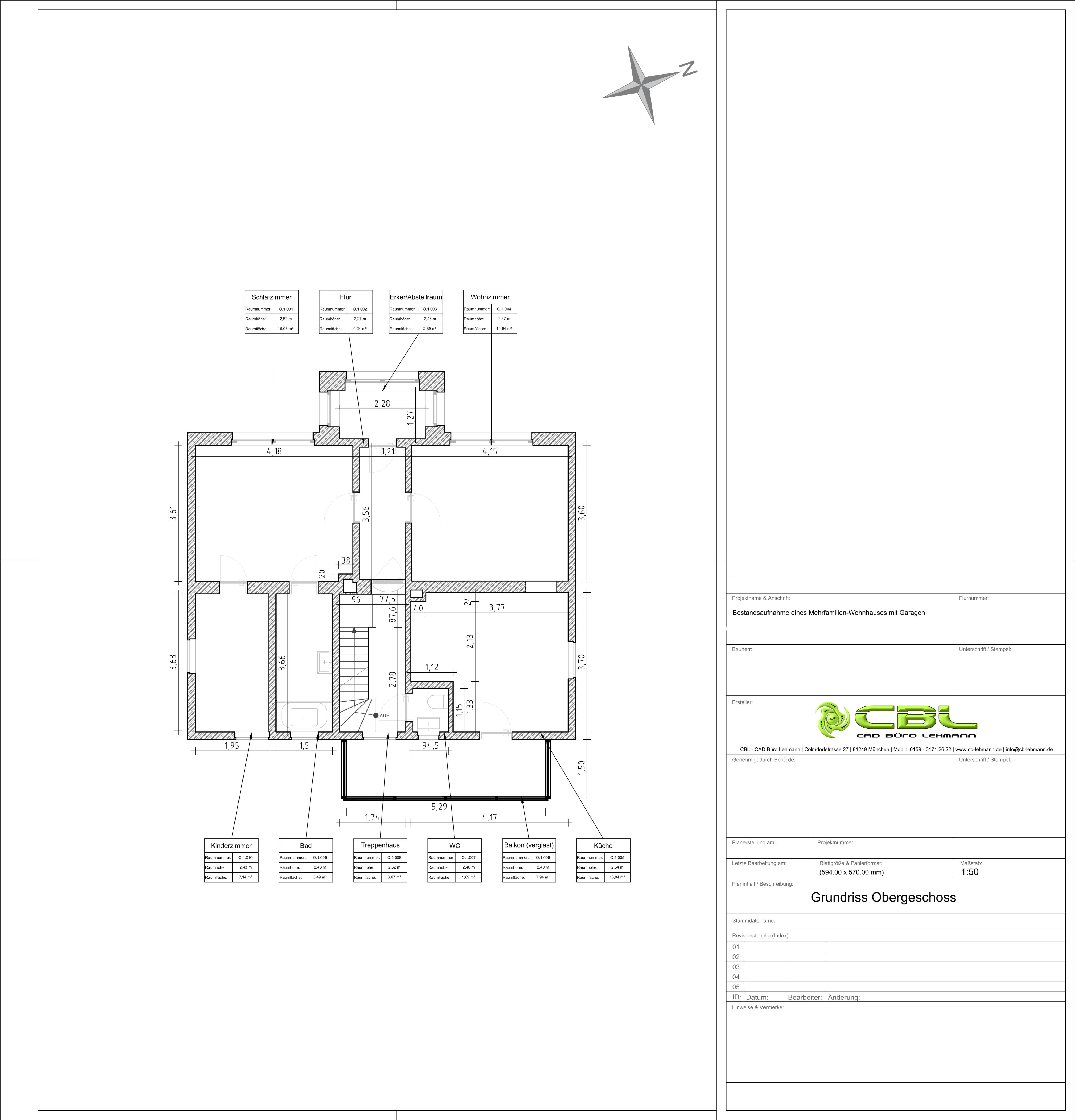 Grundrissdarstellung Obergeschoss einer Bestandsaufnahme im CAD