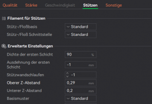 Stützstruktureinstellung Bambu Studio